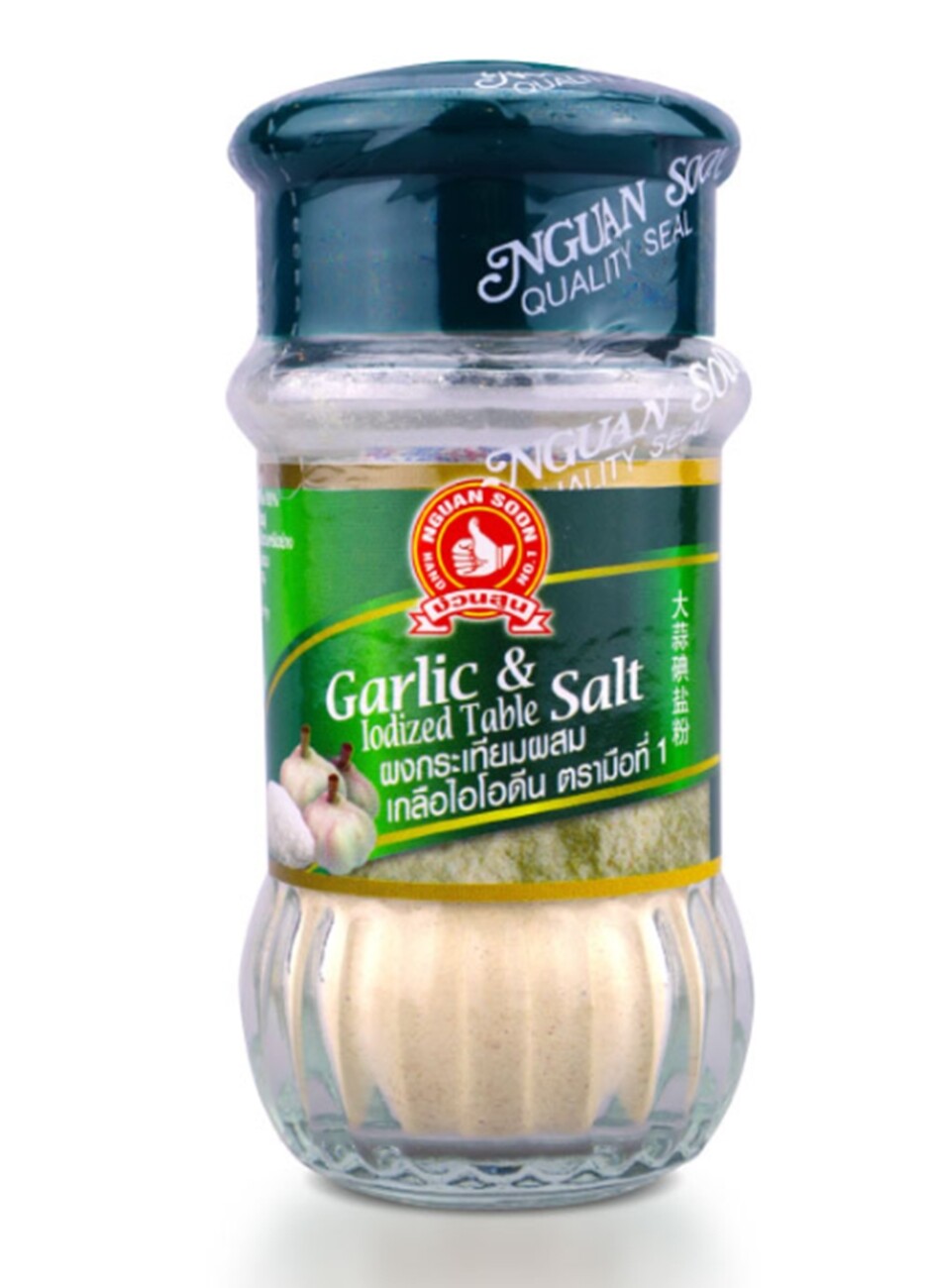 Nguan Soon No.1 Hand Brand Garlic and Iodized Table Salt Seasoning Bottle 50 g.