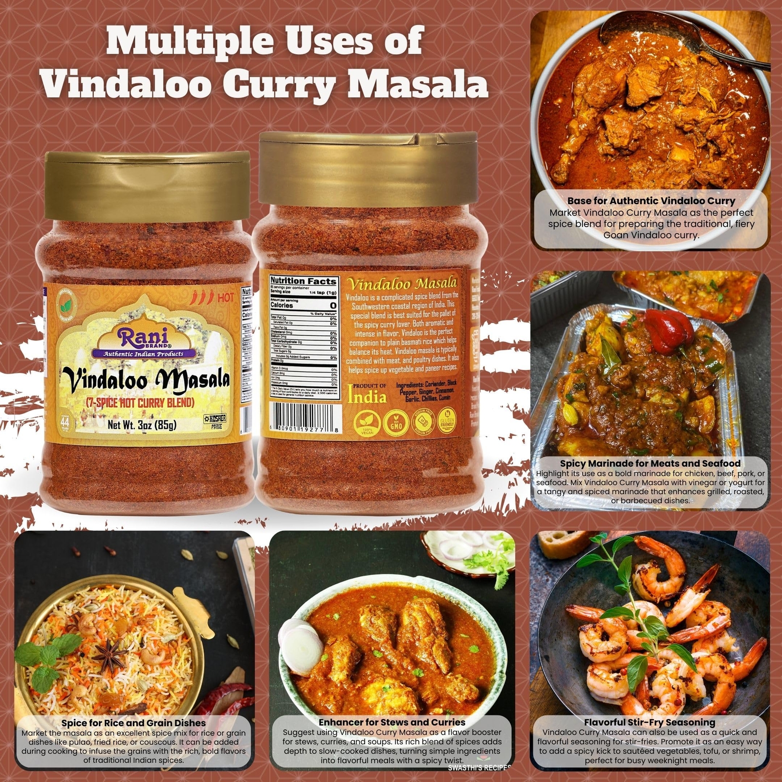 Rani Vindaloo Curry Masala Indian Spice Blend 3oz (85g)