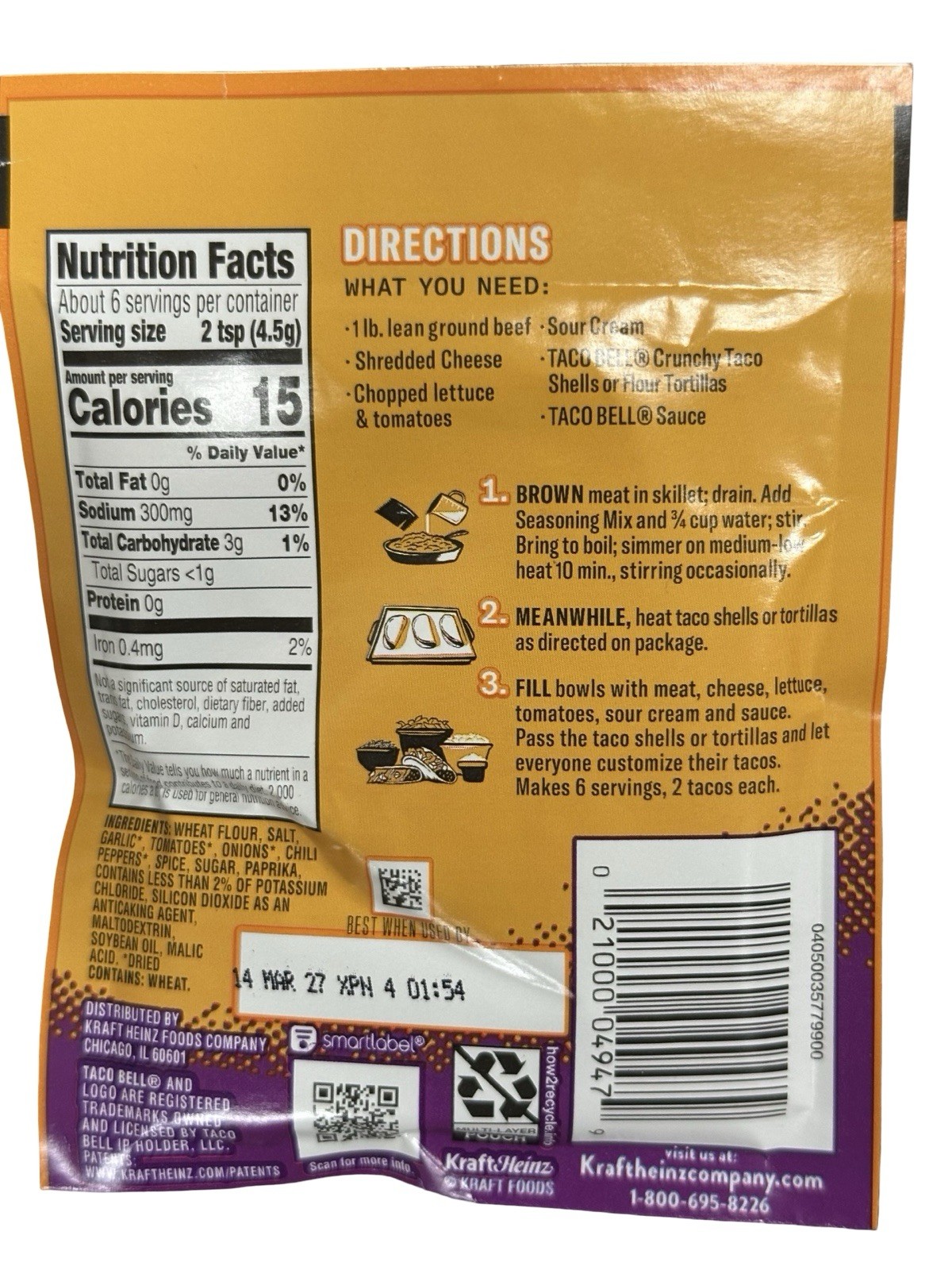 Taco Bell Mild Taco Seasoning Mix Mexican Spice 1oz 3 Pack