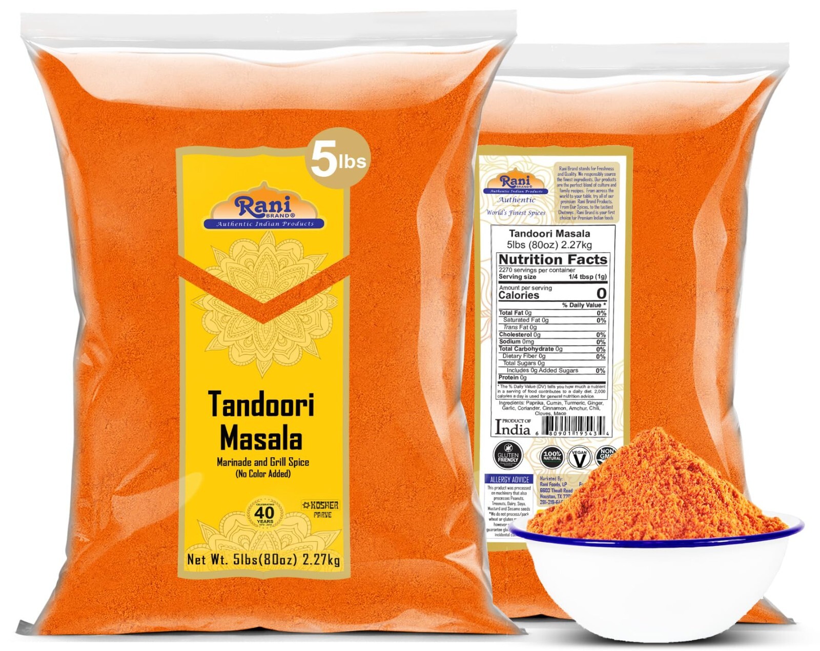 Rani Tandoori Masala (Natural No Colors Added) Indian 11-Spice Blend 80oz (5lbs)