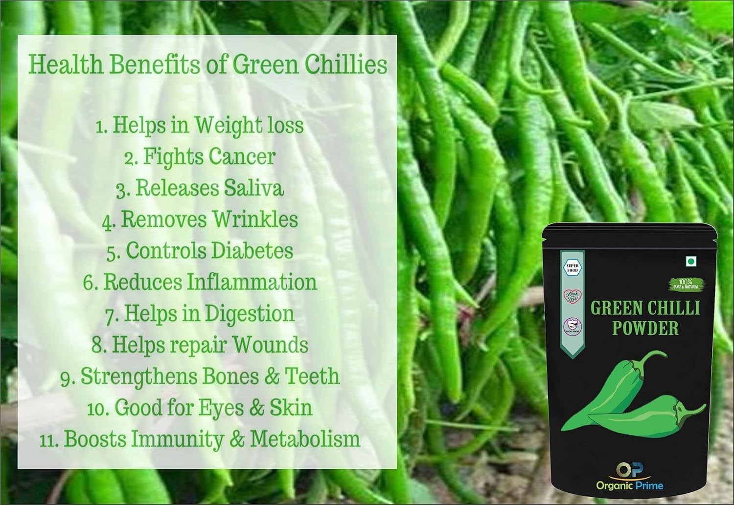 Organic Prime Green Chilli Powder Pure Natural Dried Hot Indian Spice Seasoning