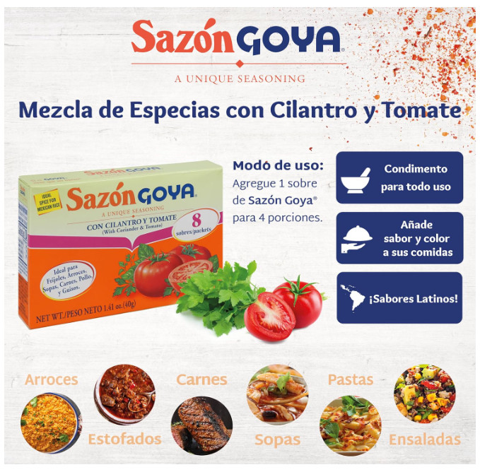 Sazón Cilantro and Tomato by Goya, All Purpose Mexican Seasoning 1.41oz 3 PACK