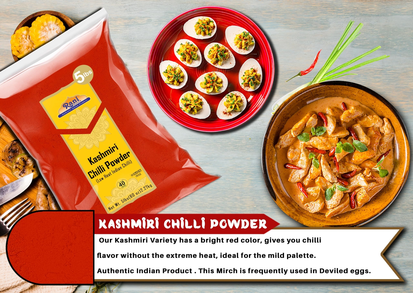 Rani Kashmiri Chilli Powder (Deggi Mirch, Low Heat) Ground Indian Spice 80oz