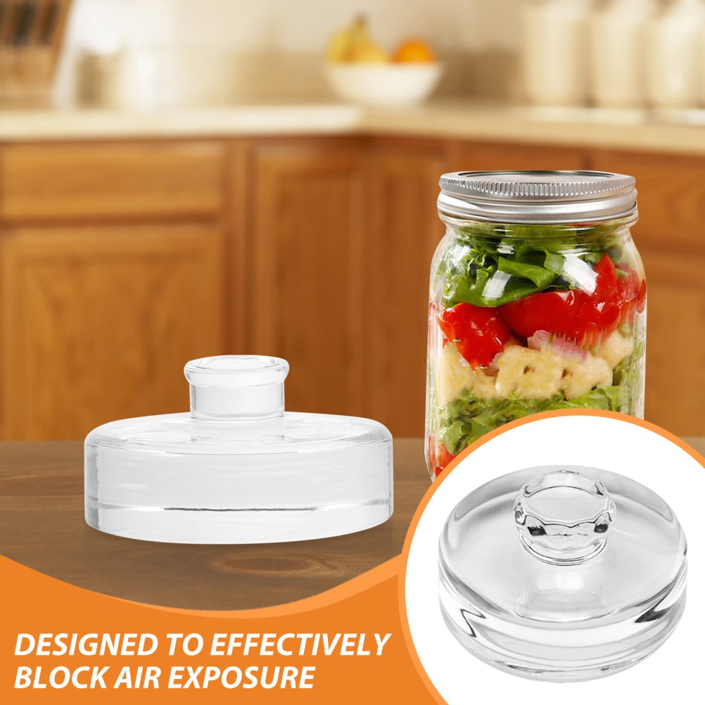 2Pcs Reusable Glass Fermentation Weights for Wide Mouth Mason Jars with Handle