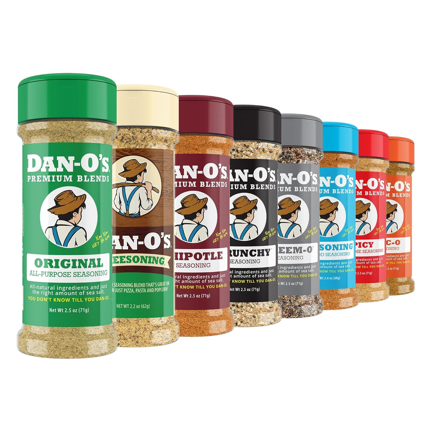 8 Bottle Seasoning Set, Extra-Small Bottles, 8 Pack, Includes Original, Spicy, C