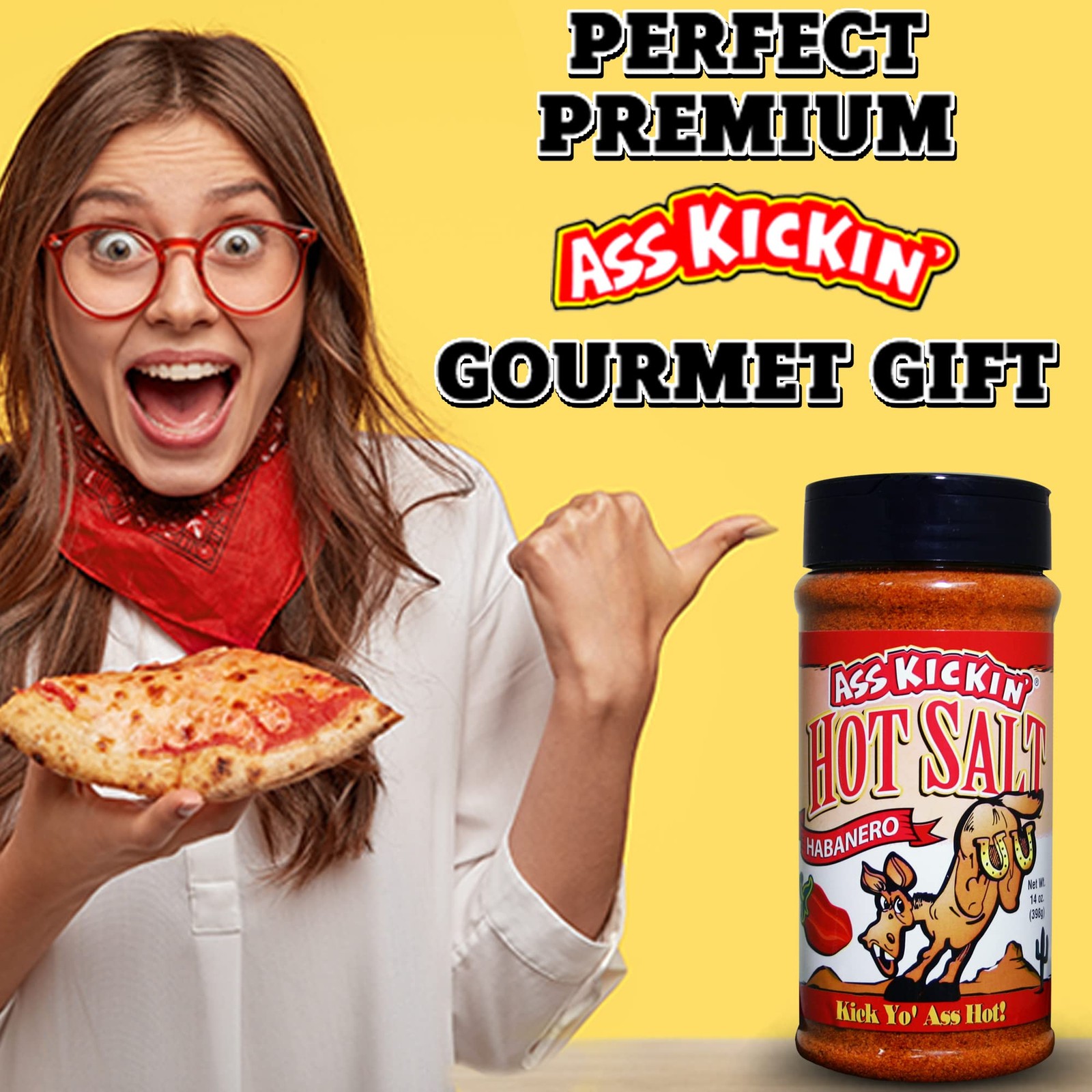 ASS KICKIN’ Habanero Hot Spicy Salt – 14 oz. Shaker Jar 14 Ounce (Pack of 1)
