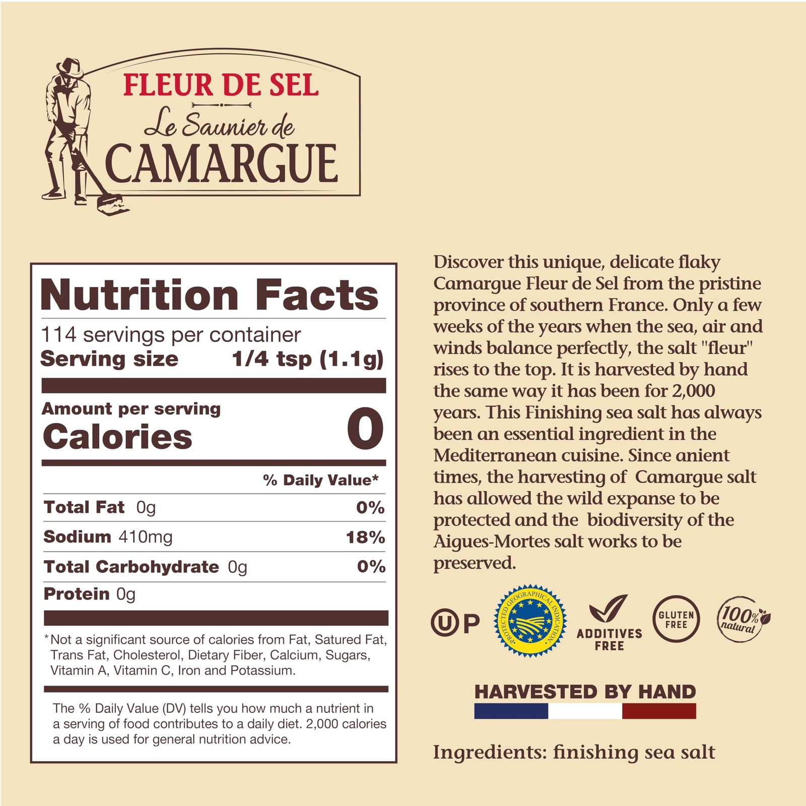 Le Saunier De Camargue Fleur Sel Salt, 35.2 Ounce, Hand-Raked Finishing Salt