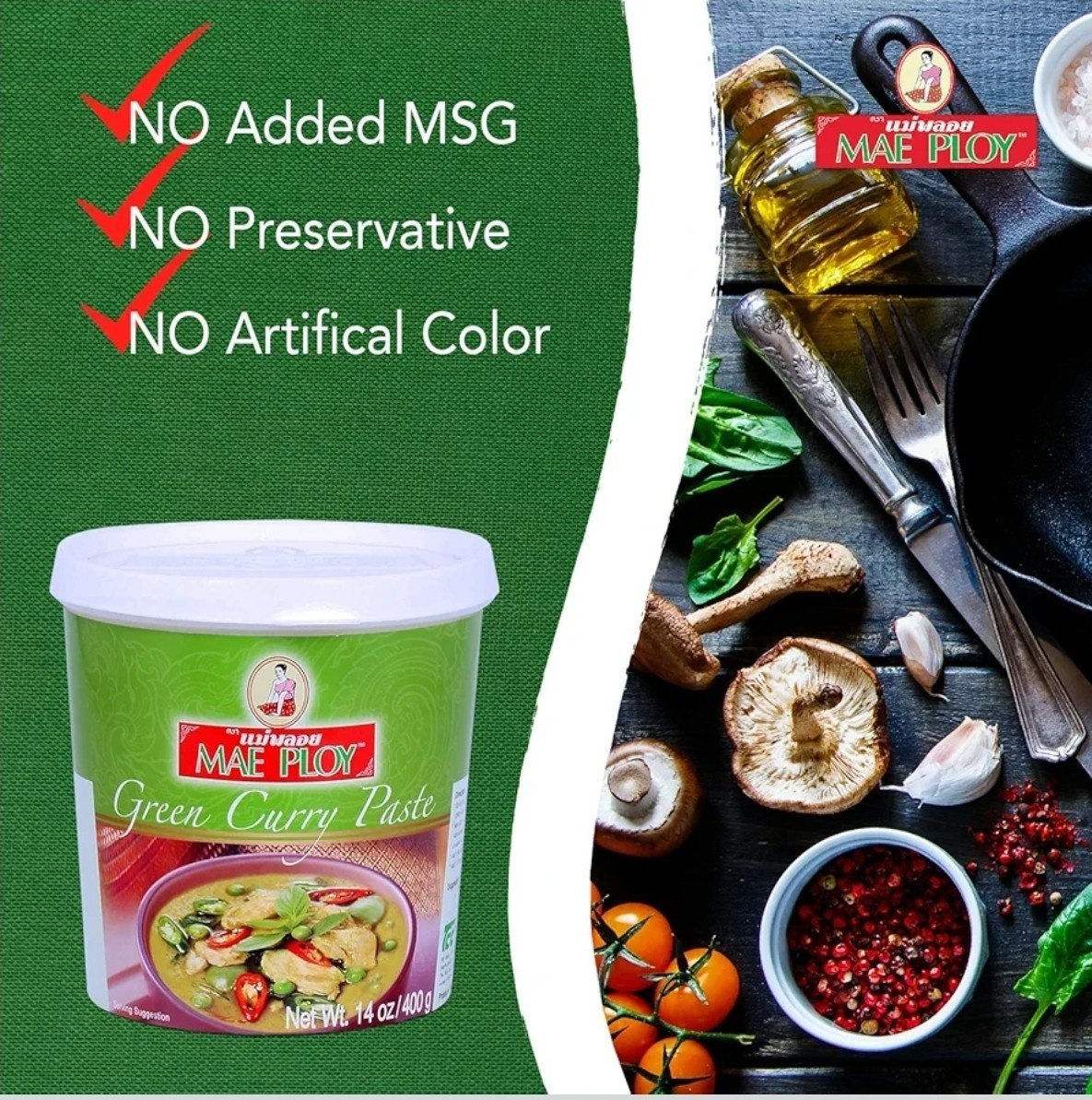 3x Green Curry Paste, Authentic Thai Green Curry Paste for Thai Curries & Other