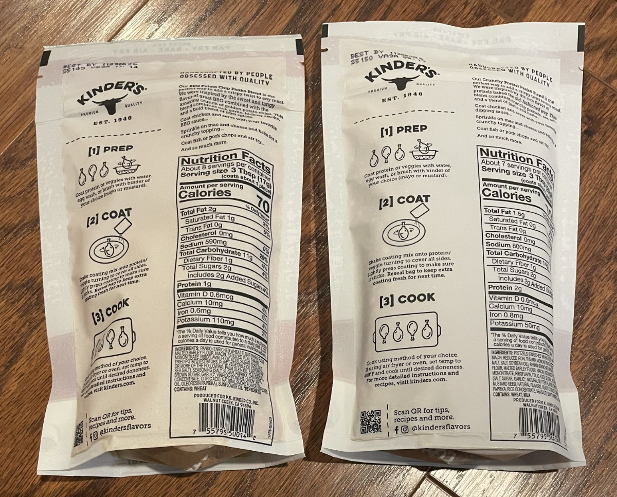 Kinder’s Crispy Panko Blend Coating Mix 2 Pack BBQ Potato Chip & Pretzel 5oz. ea