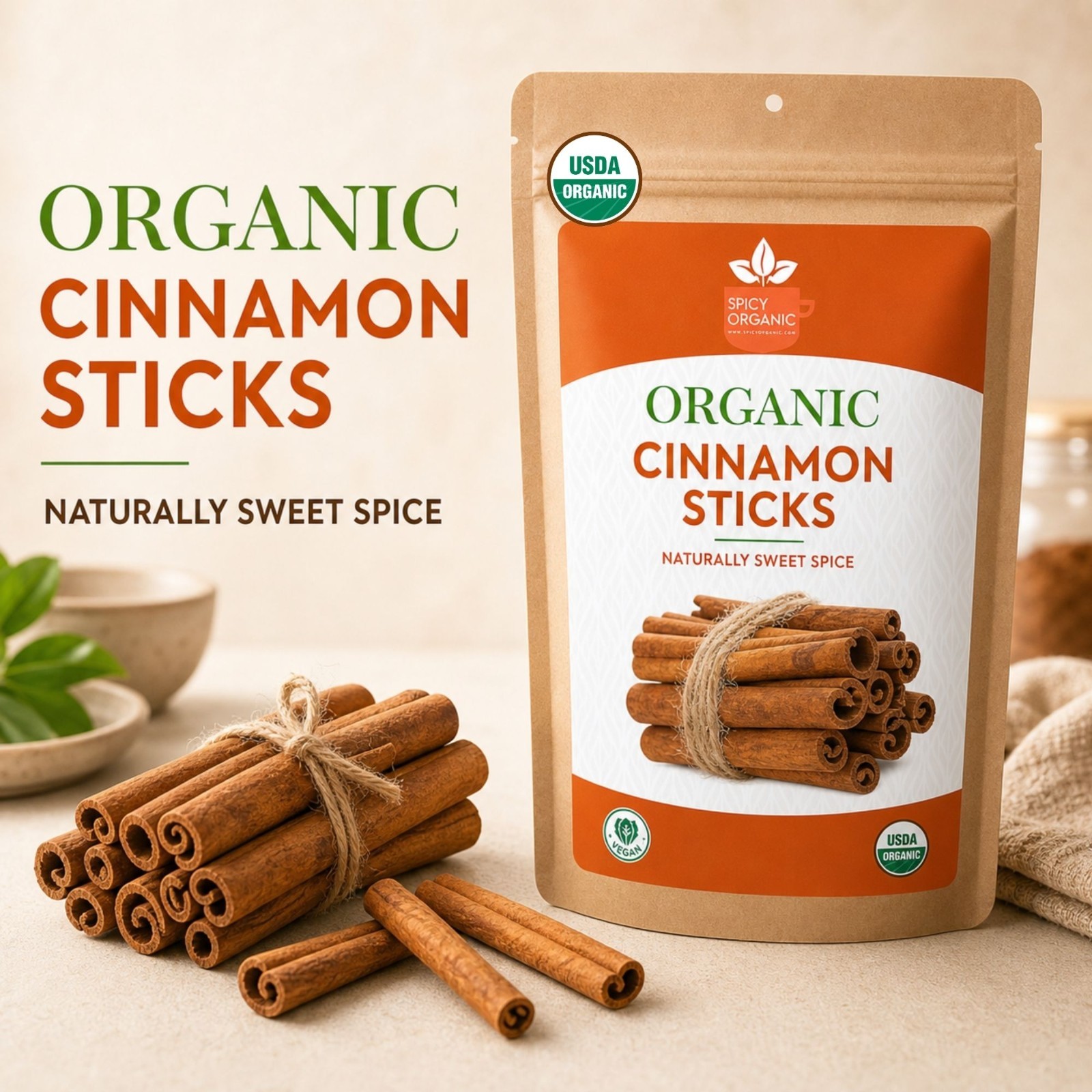 Spicy Organic Cassia Cinnamon Sticks 8 oz | USDA Organic