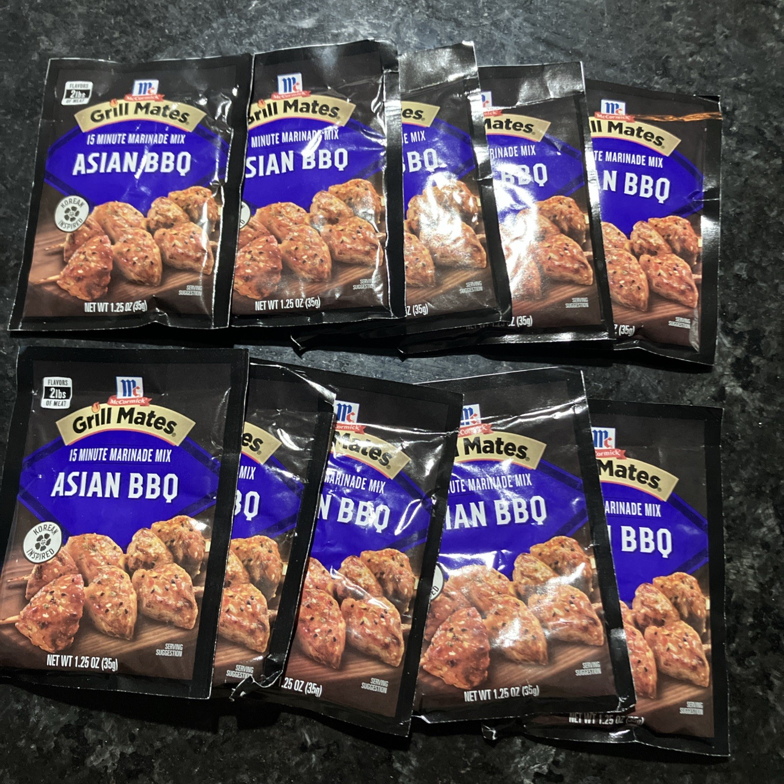 Lot of 10 McCormick Grill Mates Marinade Mix Asian BBQ 1.25 oz ea BB 12/13/2027