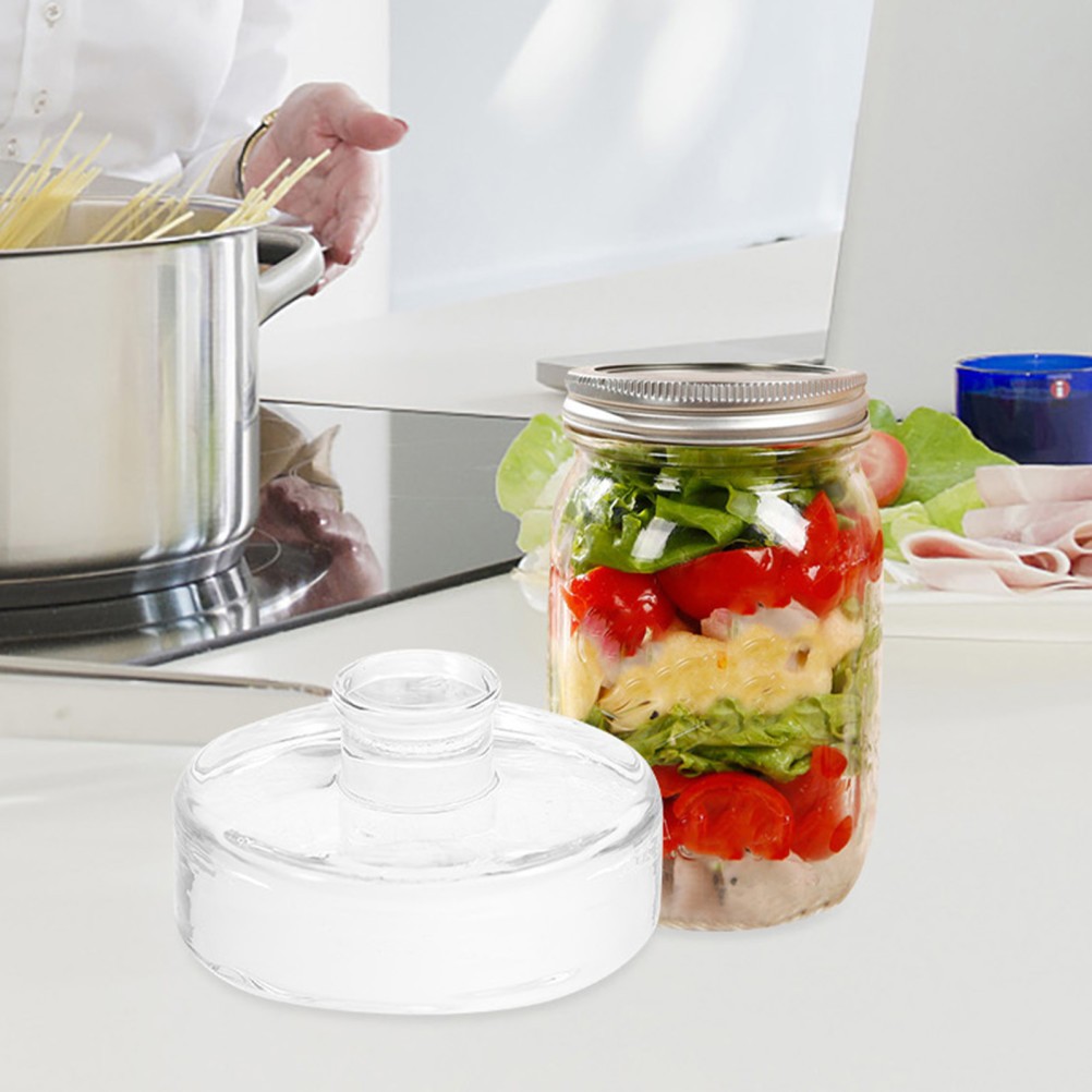 2Pcs Reusable Glass Fermentation Weights for Wide Mouth Mason Jars with Handle