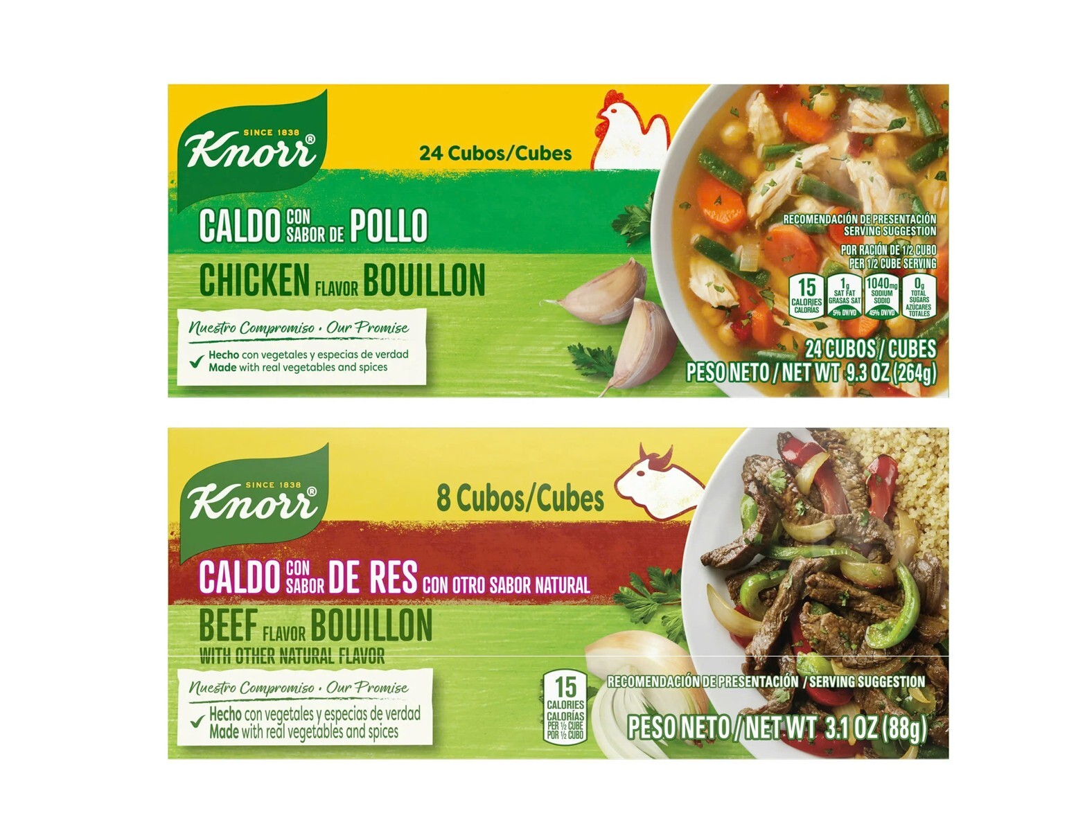 Knorr Beef + Chicken Flavor Bouillon Cubes, 8 Pack x 2