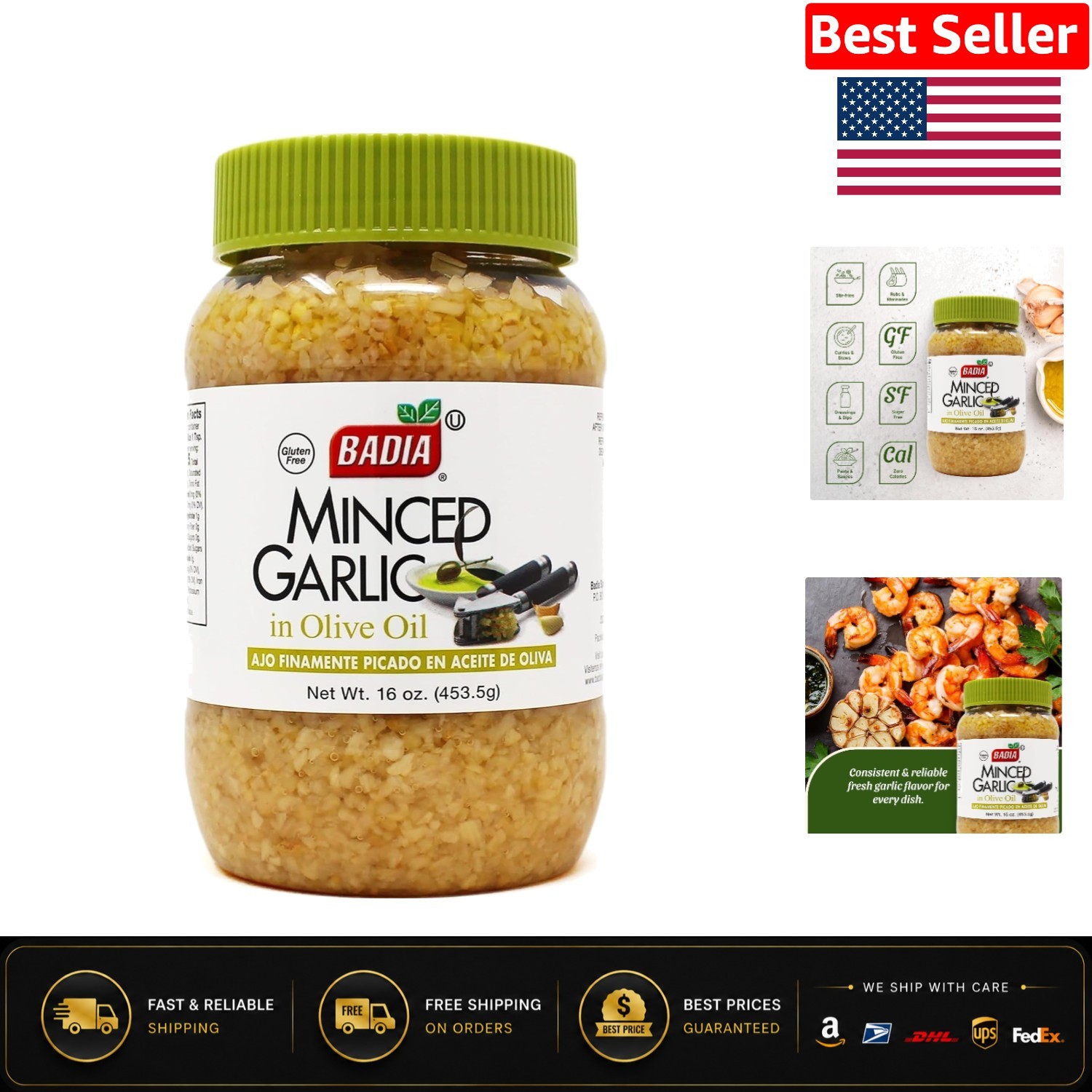 Minced Garlic in Olive Oil, 16 oz – Bold Flavor for Quick Gluten-Free Cooking