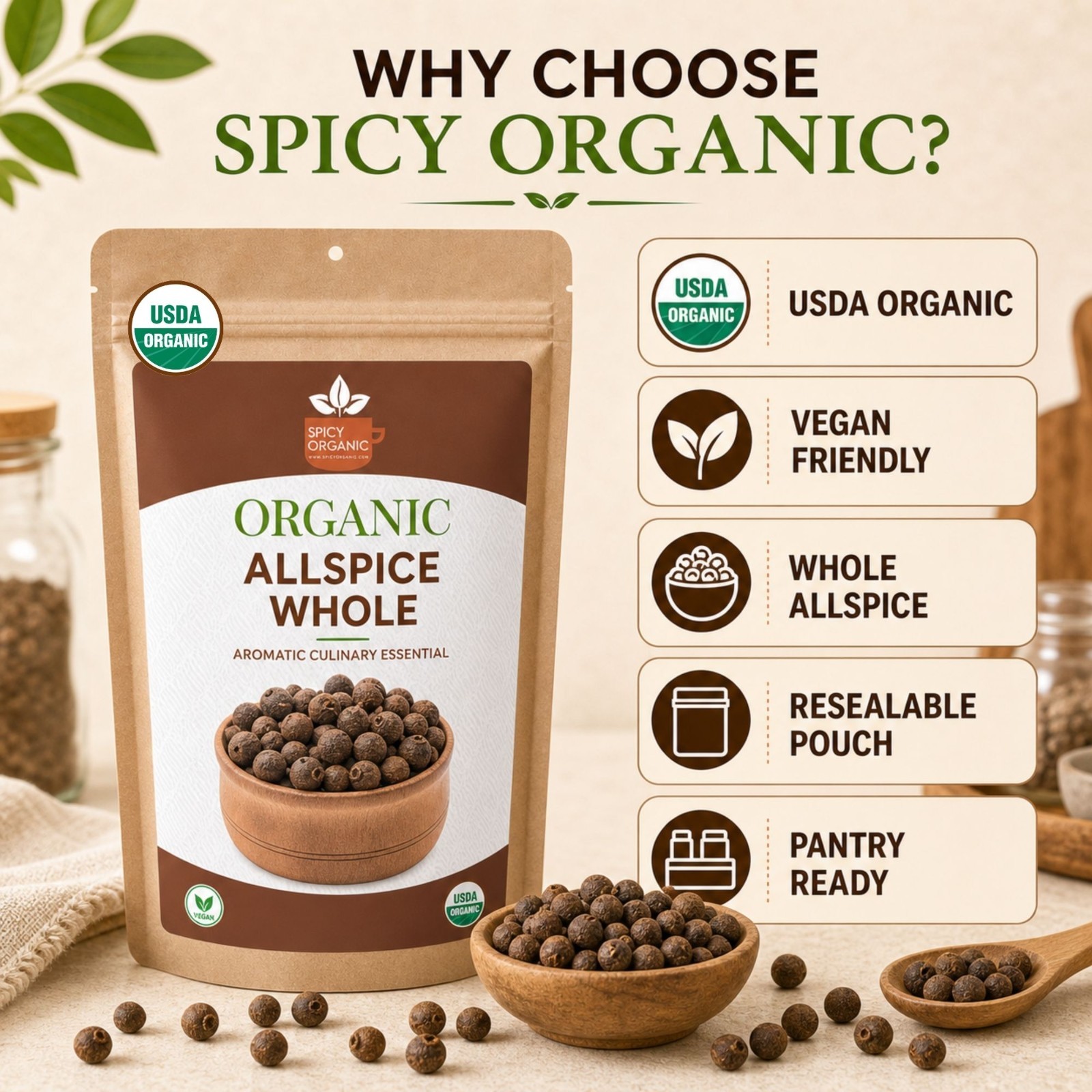 Spicy Organic Allspice Whole 8 oz | USDA Organic