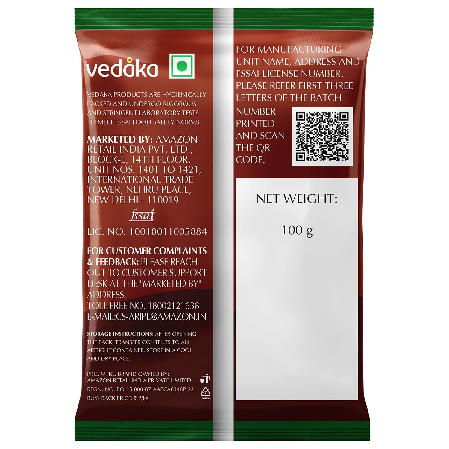 AMAZON BRAND – VEDAKA CUMIN POWDER (SAFED ZEERA) 100g