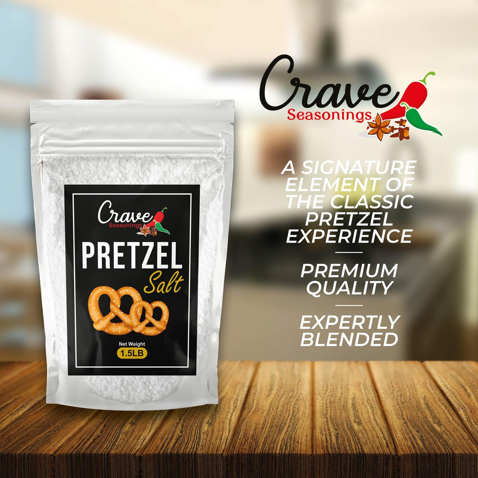 Crave Coarse Pretzel Salt 1.5 Lb Bag — Heat Resistant, All Natural Food