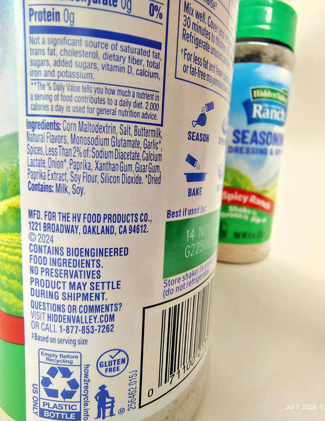 3X) Hidden Valley SPICY RANCH Seasoning Salad Dressing & Dip Mix 8oz, BB11/26