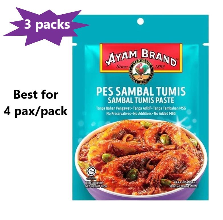 3 x 180g Ayam Brand Sambal Tumis Paste Malaysian Spicy Chili Paste Ready to Cook
