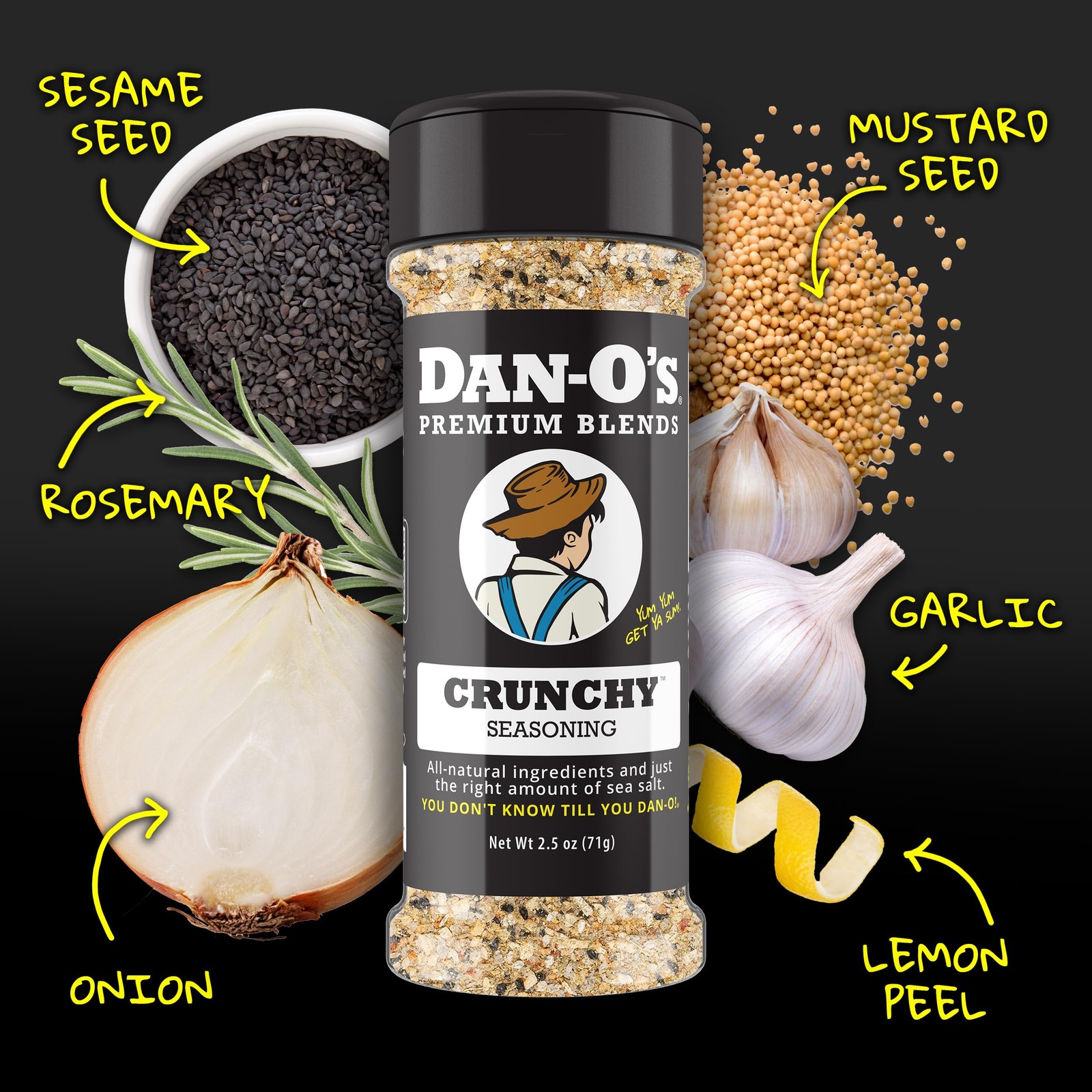 Dan-O’s Crunchy Seasoning, 2.5 oz Bottle, Everything Seasoning for Fish, Eggs…