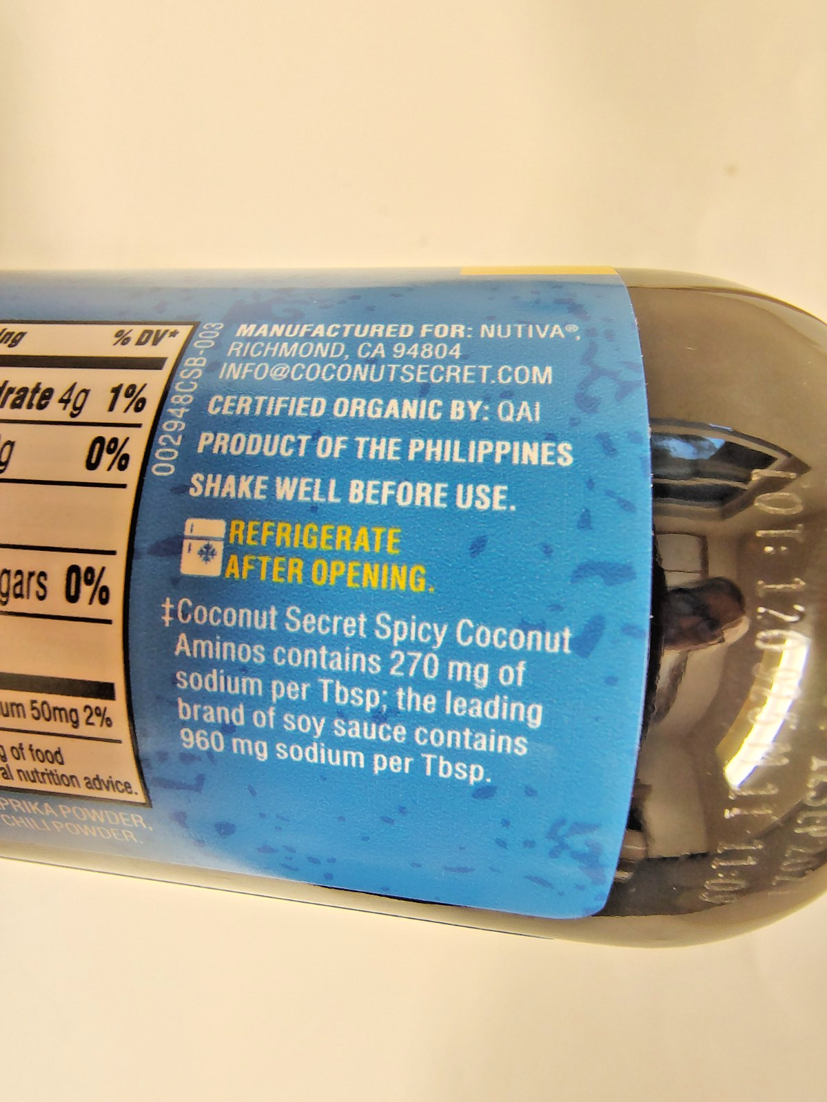 4X) Coconut Aminos, Soy-Free Soy Sauce Alternative, Medium Spicy, 10oz, BB 9/27
