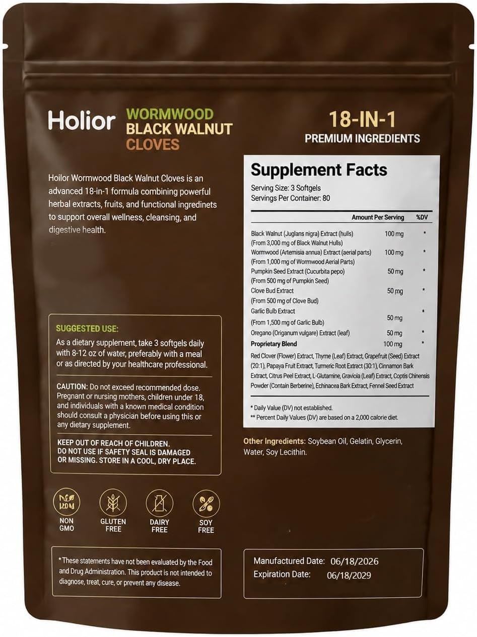 Holior 18-in-1 Black Walnut & Wormwood Herbal Blend for 240 Count (Pack of 1)