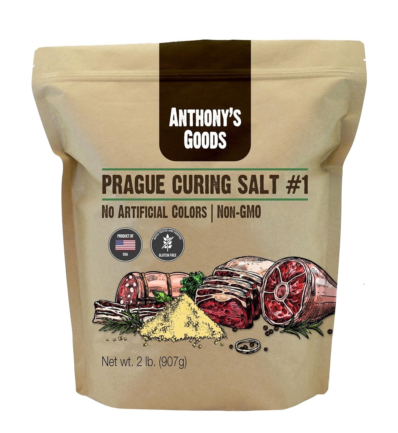 Anthony’s Prague Curing Salt No.1, 2 lb, Gluten Free, Prague Powder, Made in USA