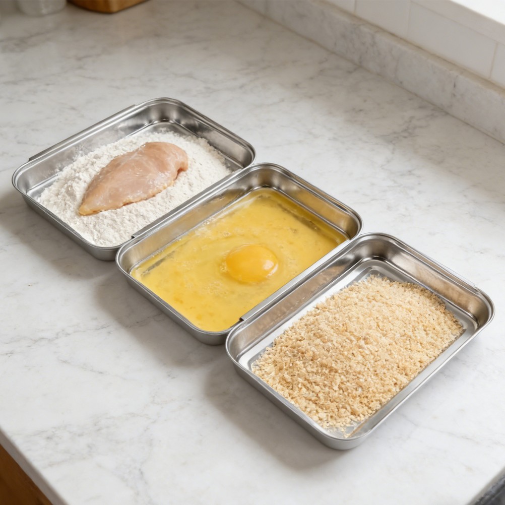 Breadcrumb Tray Set Chicken Breading Trays Food Coating Stainless Steel