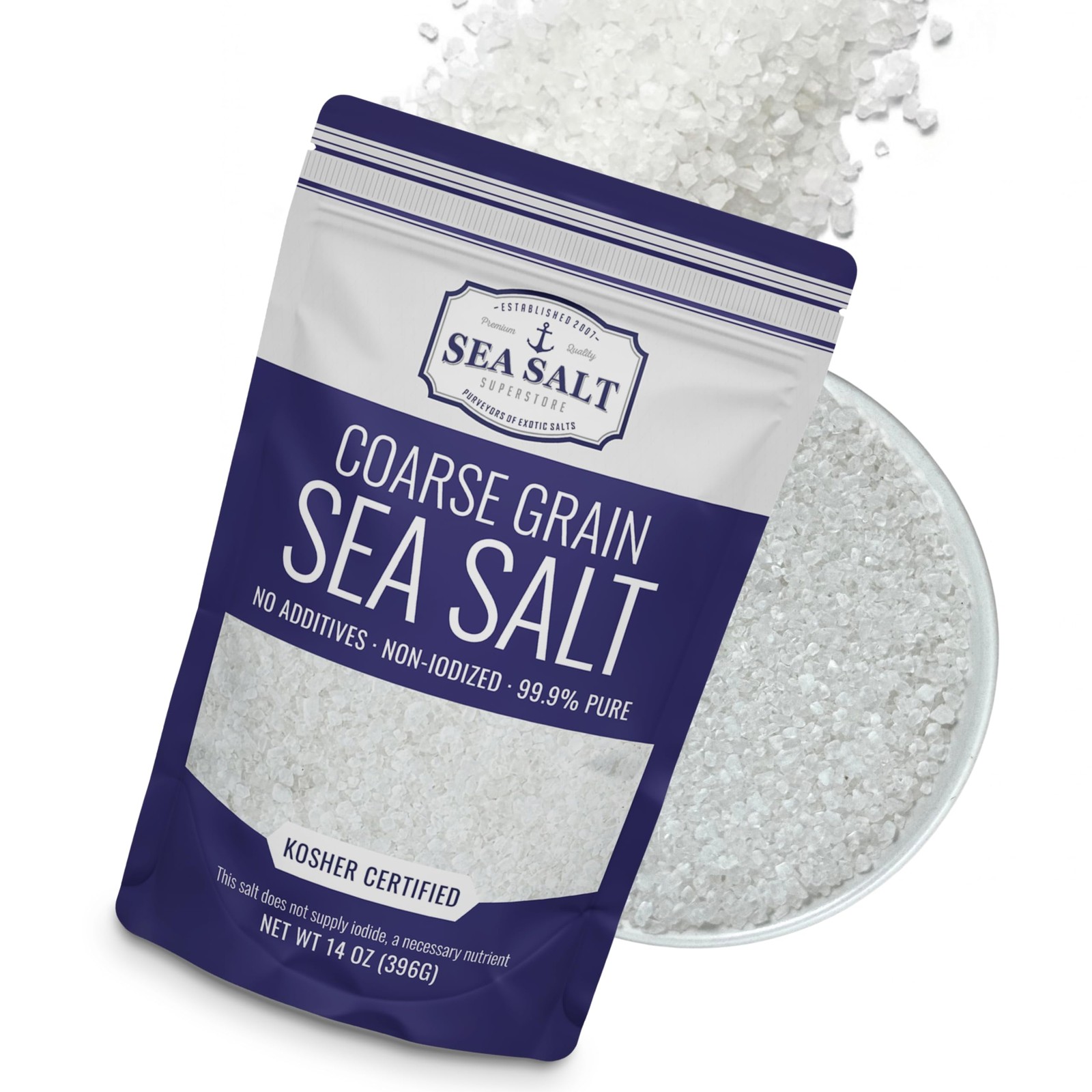 Coarse Sea Salt for Grinder Refill, Coarse Grain Kosher, Non-Iodized Unrefine…