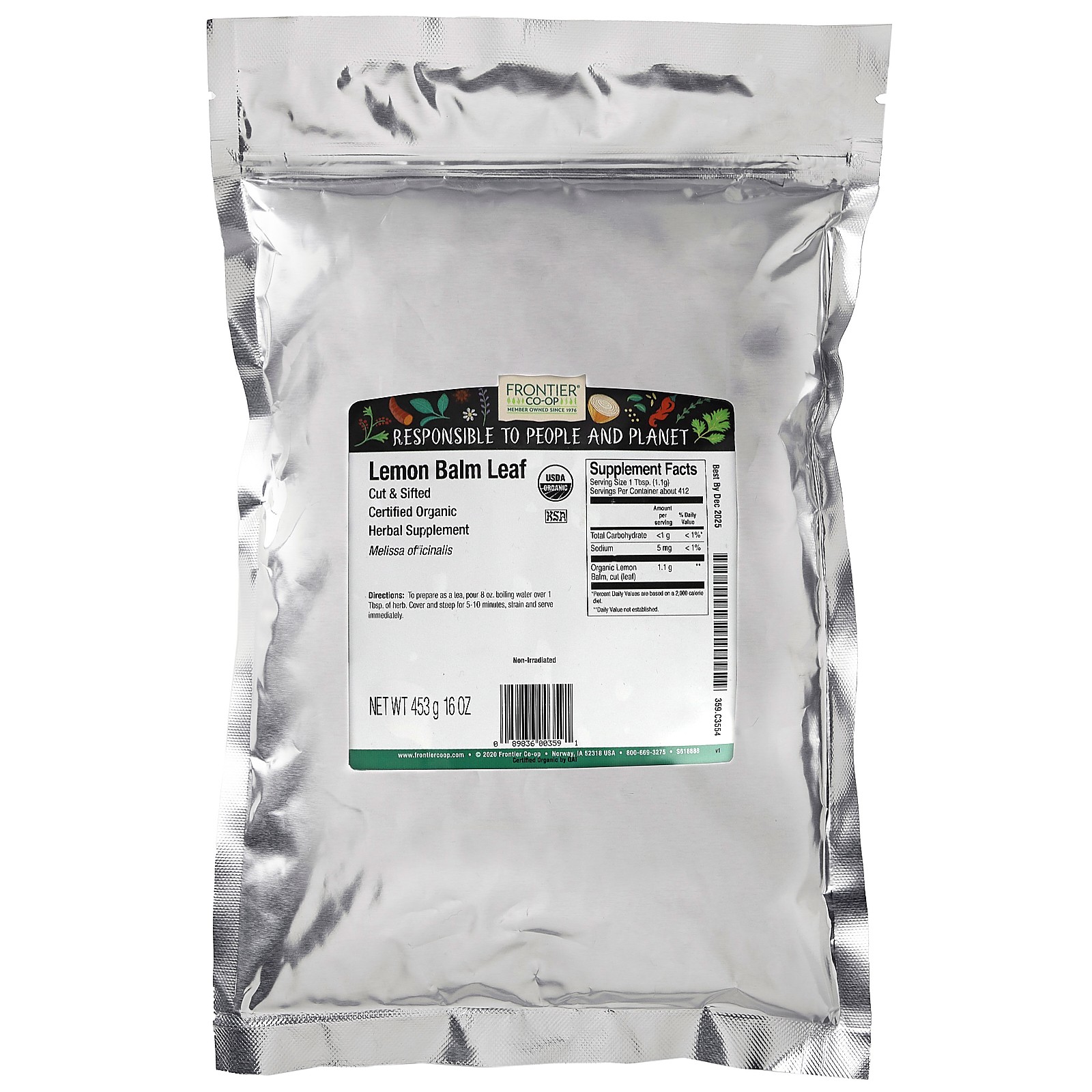 Cut & Sifted Lemon Balm Leaf, 16 oz (453 g)