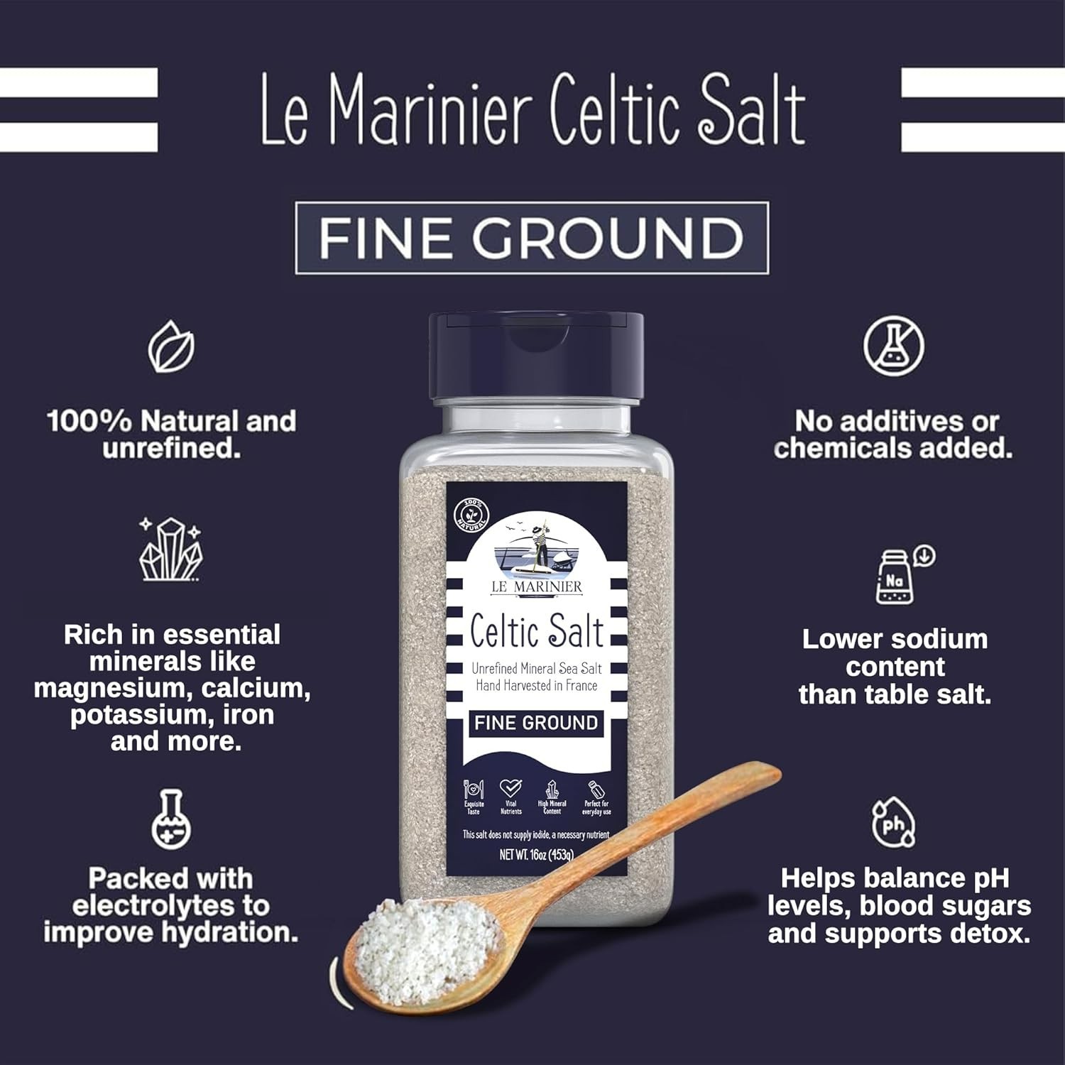 Celtic Salt Organic Fine Ground, 1 lb – 16oz. Mineral Rich 100% Natural and