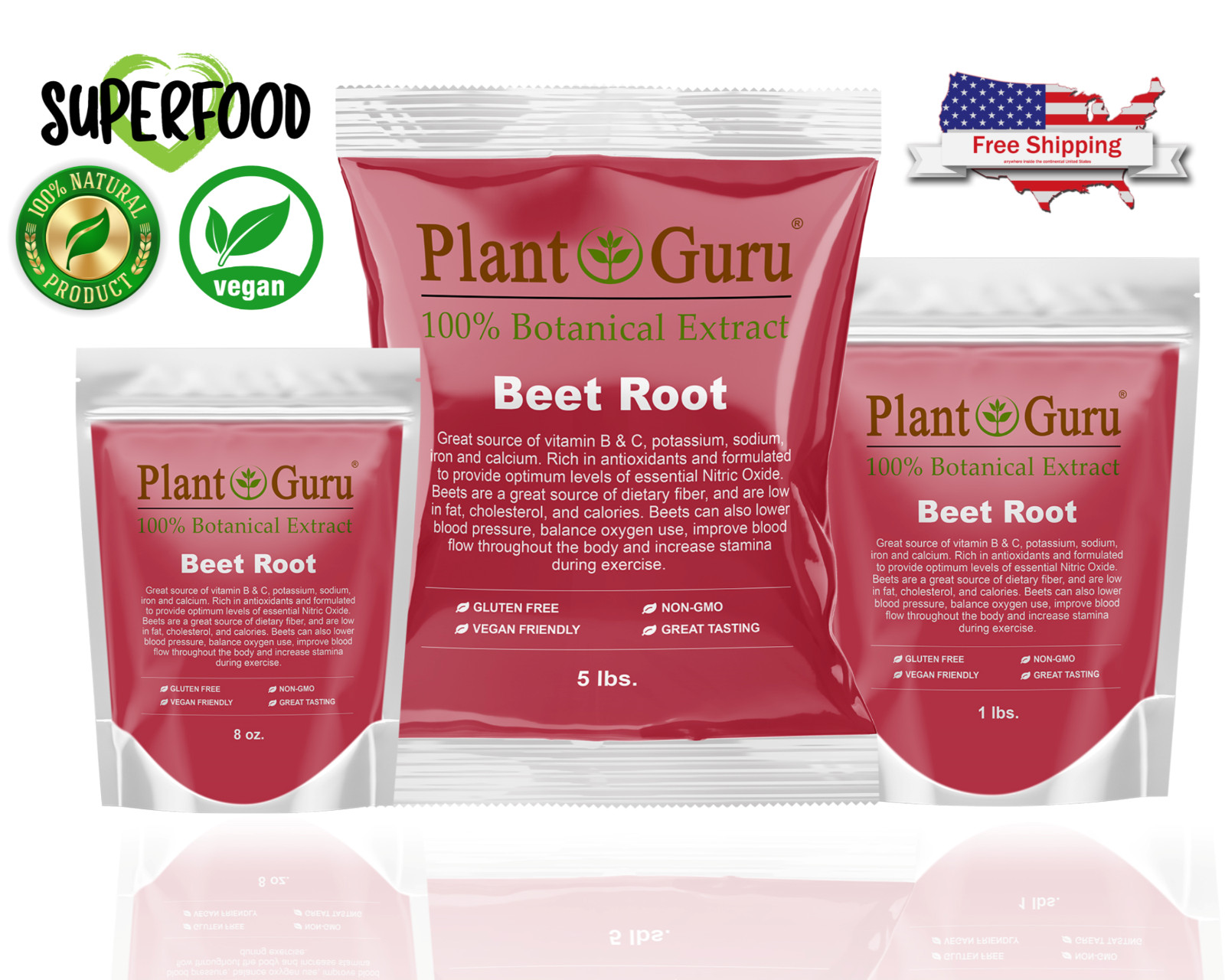 Red Beet Root Powder 2 lb. Beta Vulgaris Non-GMO Nitric Oxide Extract Super Food