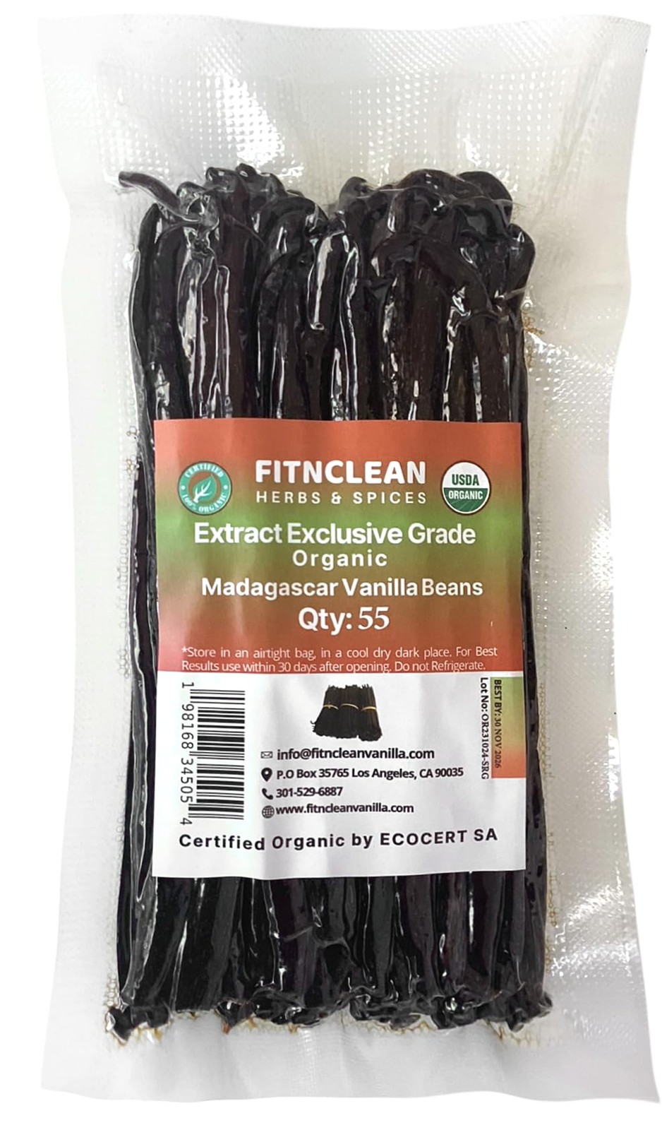 55 Organic Madagascar Vanilla Extract Exclusive Grade B Beans| 4″ – 5″ by FIT…