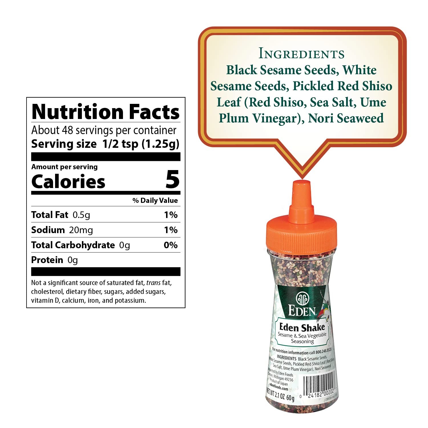 Eden Foods Furikake Shake 2.1 Oz Gluten Free Low Sodium Seasoning Condiment