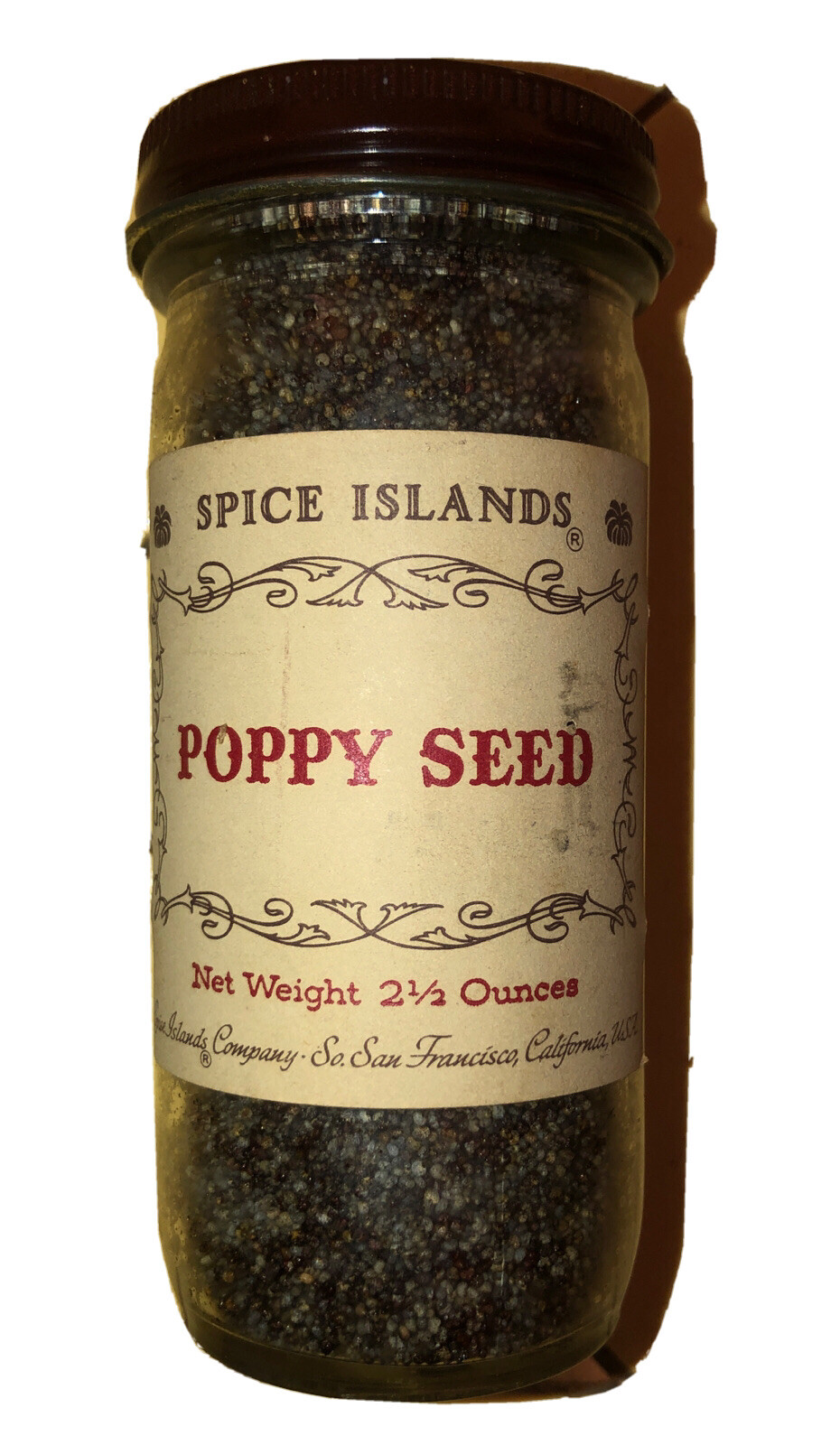 Spice Islands Poppy Seeds Glass 2-1/2 Oz. San Francisco *Sealed 1950’s-60’s