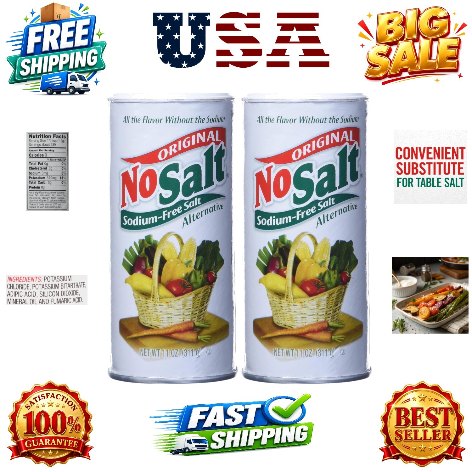 Sodium-Free Salt Alternative, 11 oz Pack of 2