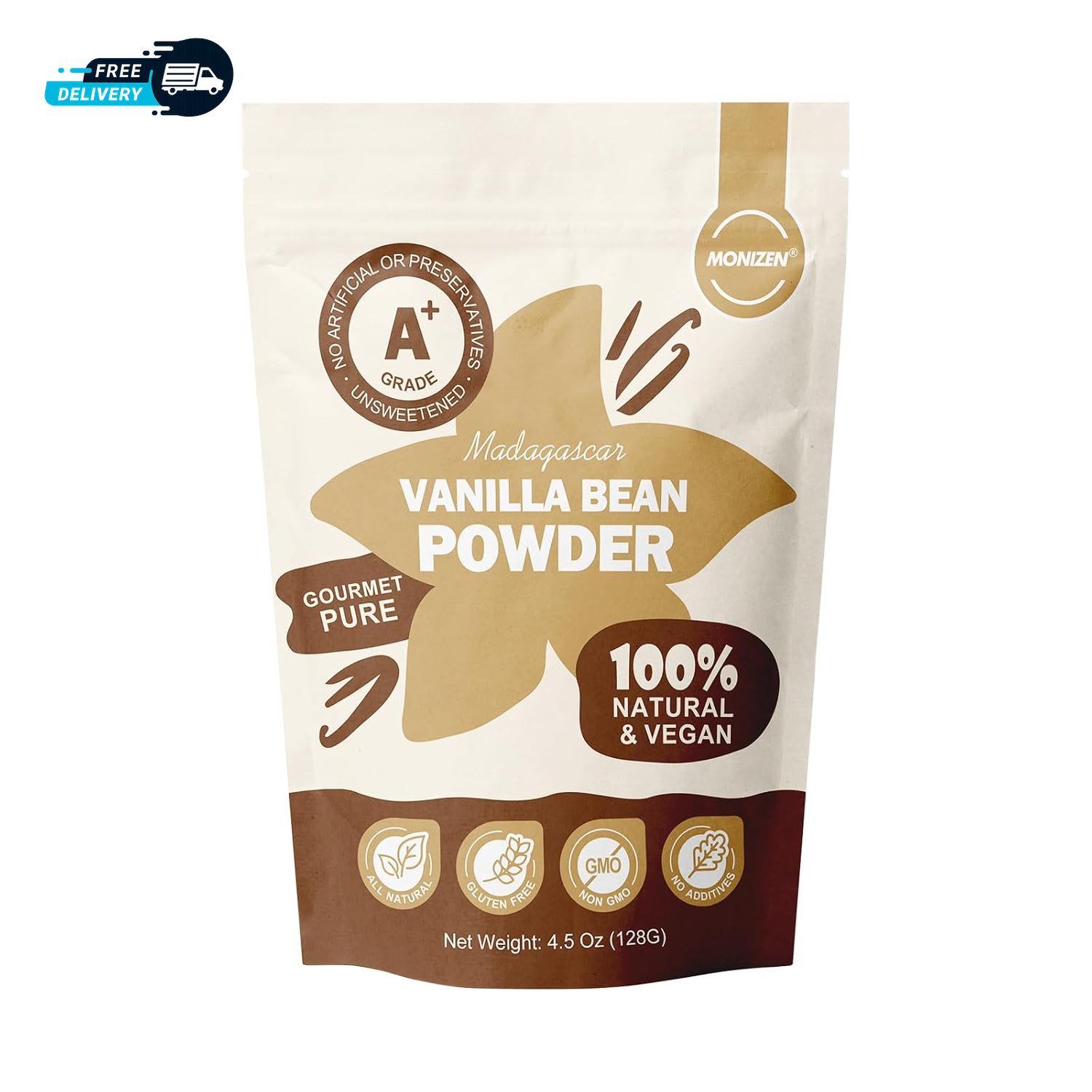 Pure Madagascar Vanilla Powder 4.5 Oz A+ Grade Whole Bean Ground Fine Gourmet
