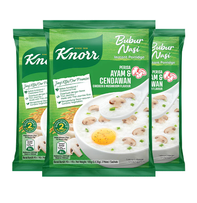 KNORR Chicken & Mushroom Flavor Sachet Porridge (3 Sachets x 35g x 3)