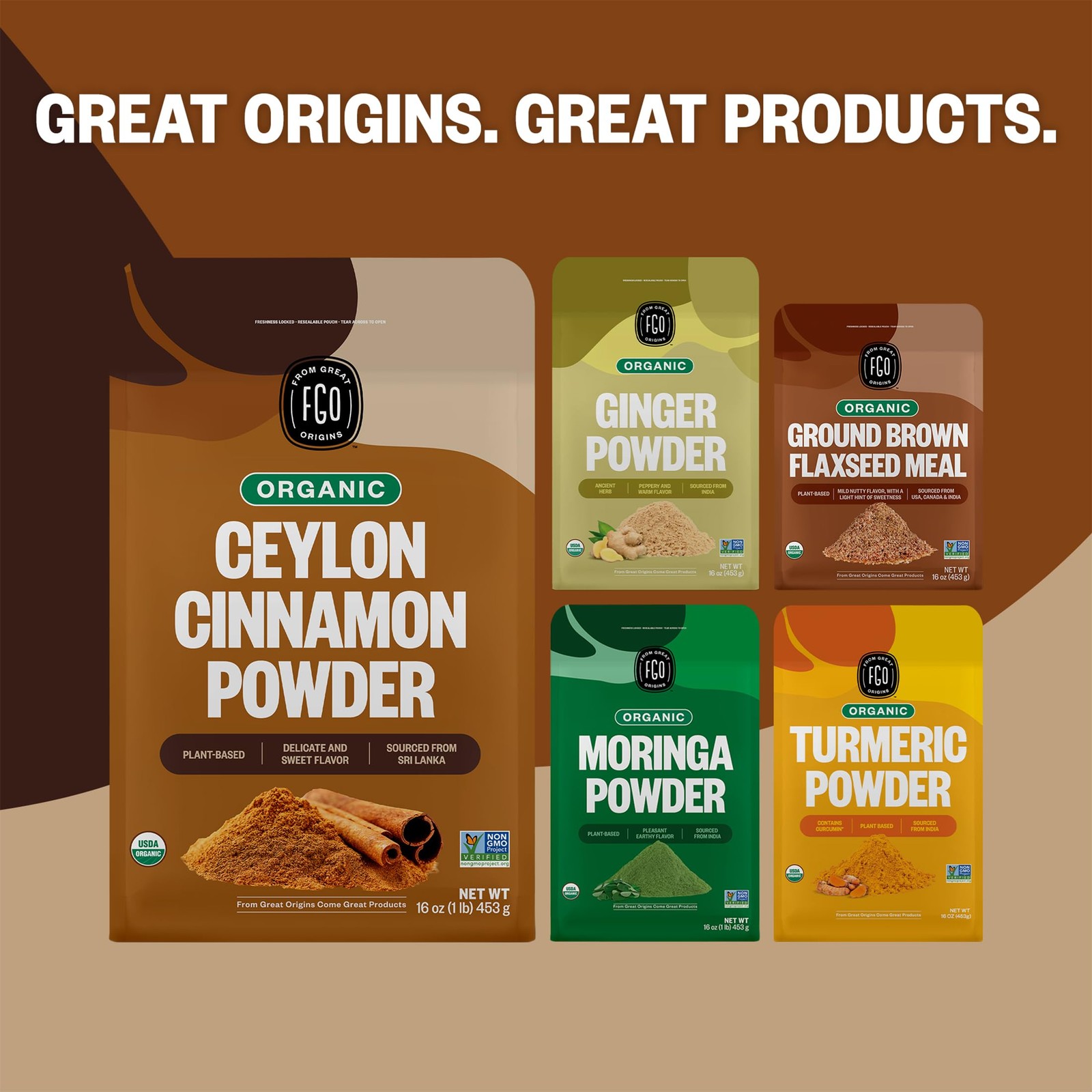 FGO Organic Ceylon Cinnamon Powder, 16oz Pure Sri Lanka Cinnamon for Spice &