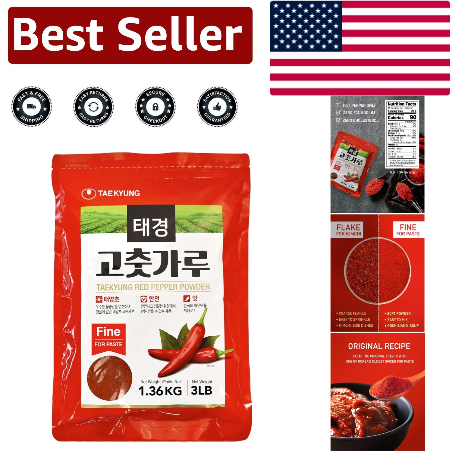 3LB Fine Gochugaru Powder – Korean Red Pepper Spice for Asian Recipes