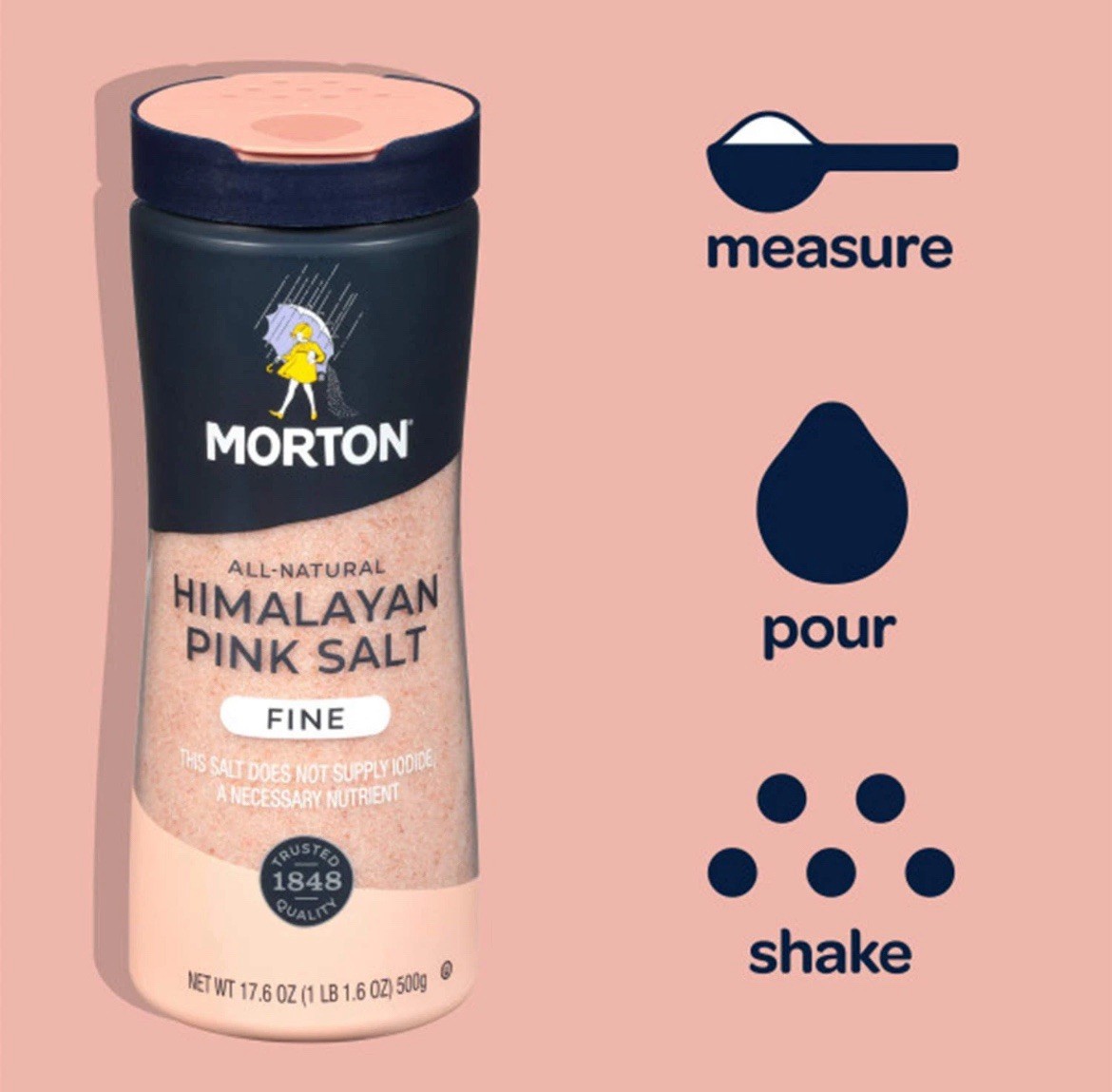 Morton Himalayan Pink Salt Crystals Fine Culinary Salt for Cooking 17.6 oz