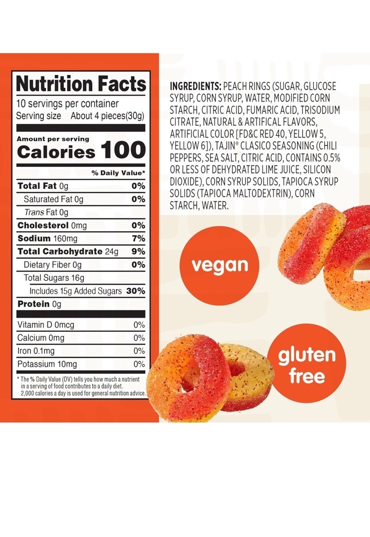 2 Pack- Snak Club Tajin 🌶️Chili & 🍋‍🟩Lime 🍑 Peach Rings 11 oz /BB: 07/26