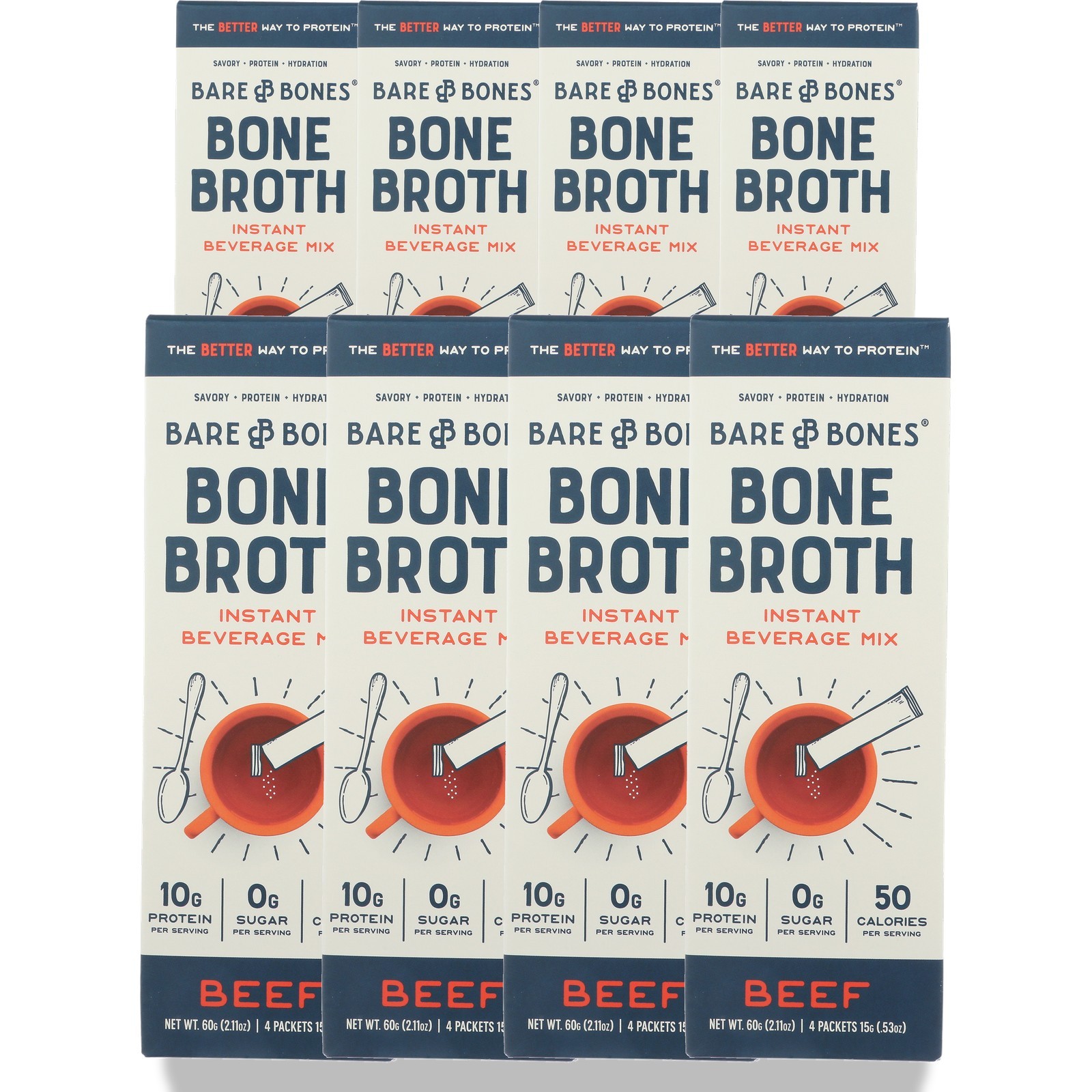 Instant Beef Stock Bone Broth Beverage Mix By Bare Bones Seasoning 8 Pack