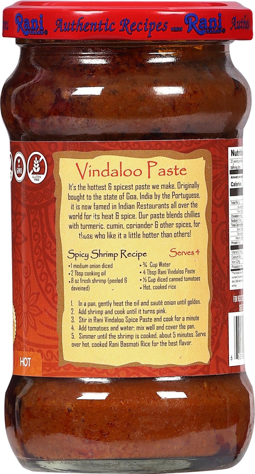 Rani Vindaloo Curry Cooking Spice Paste, Hot! 10oz (300g) Glass Jar