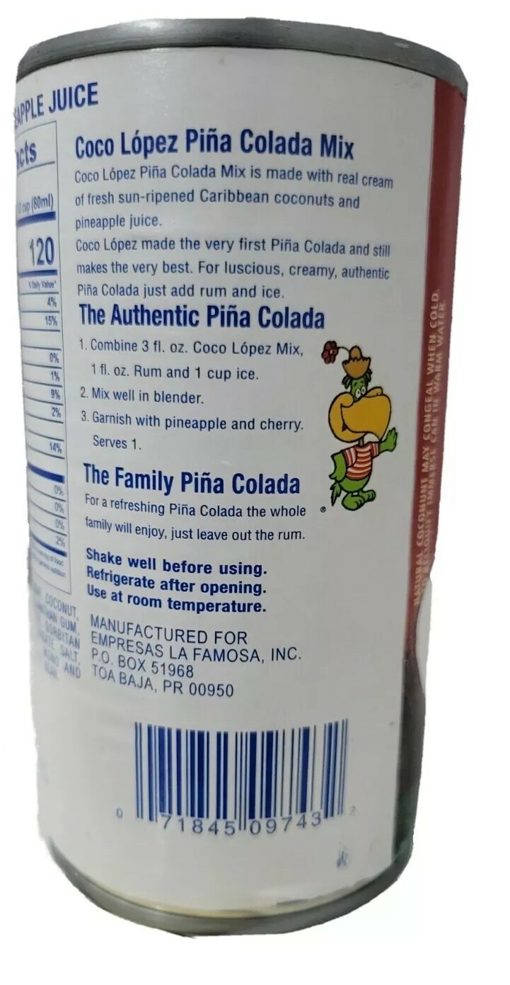 4 Cans-12 oz. Coco Lopez MIX Cream Of Coconut & Piña Colada MIX
