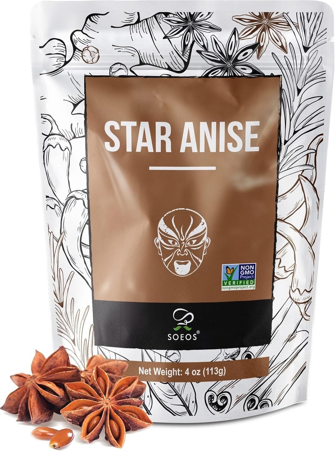 Soeos Chinese Star Anise, 4oz (113g), Whole Anise Pods for 4 oz (113g)