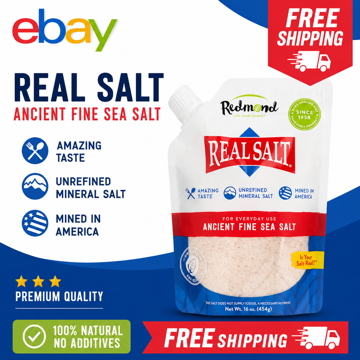 Redmond Real Salt Ancient Fine Sea Salt 16 oz