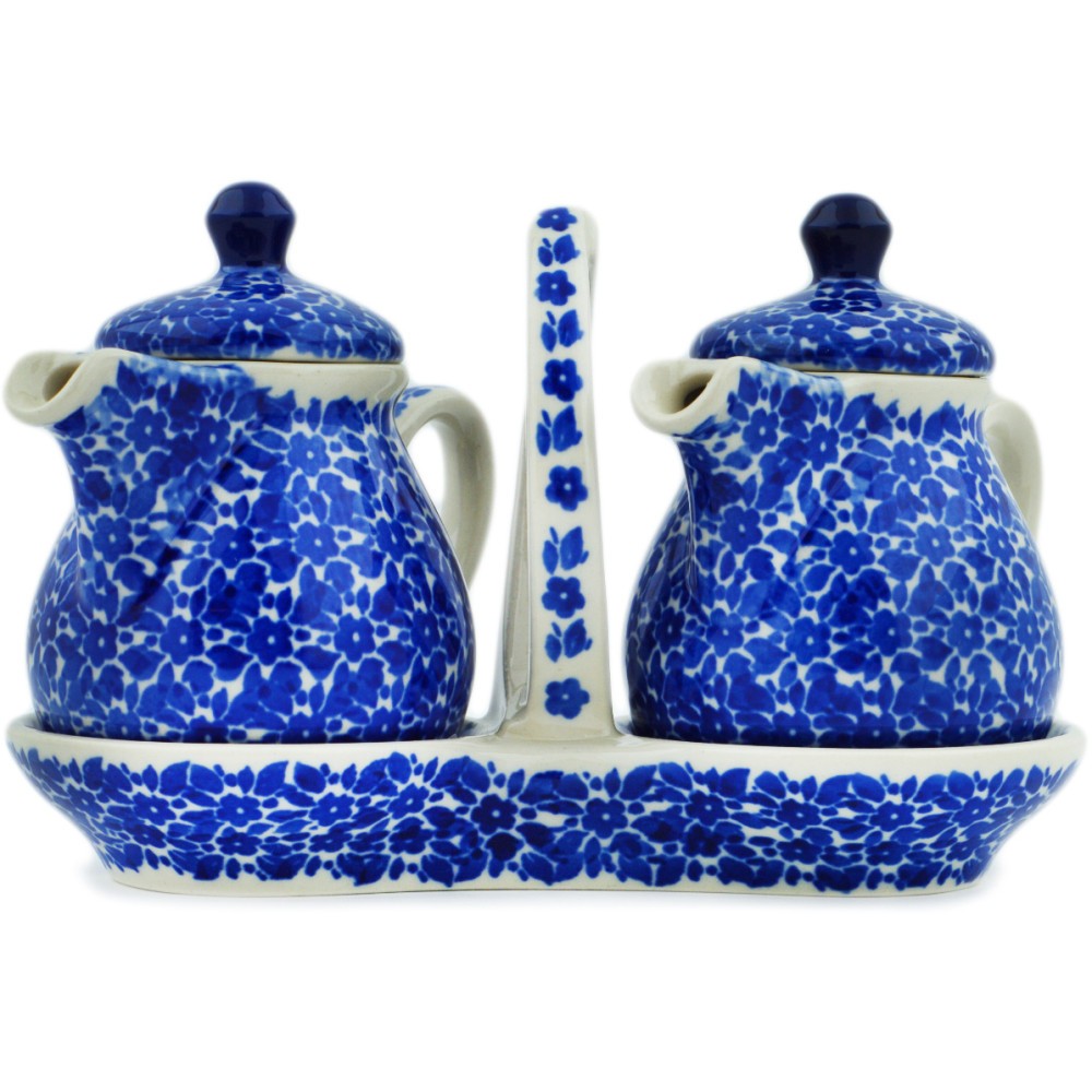 Polish Pottery Seasoning Set 6-inch Blue Bounty Handmade in Boleslawiec Poland