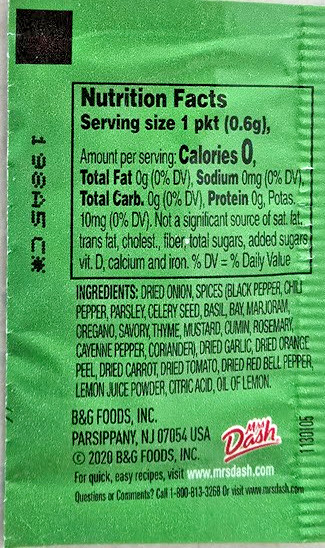 Mrs Dash To Go – Table Blend Seasoning Mix, Salt Free, .02 Oz, Bulk 50 Packets