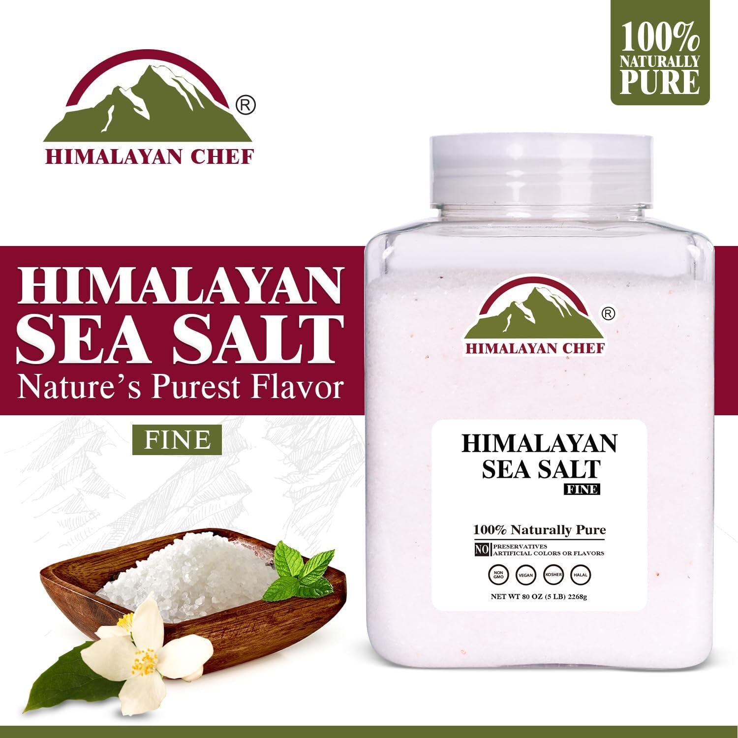 Himalayan Chef Sea Salt Fine Grain 5 lbs | Rich Minerals 100% Natural and Unr…